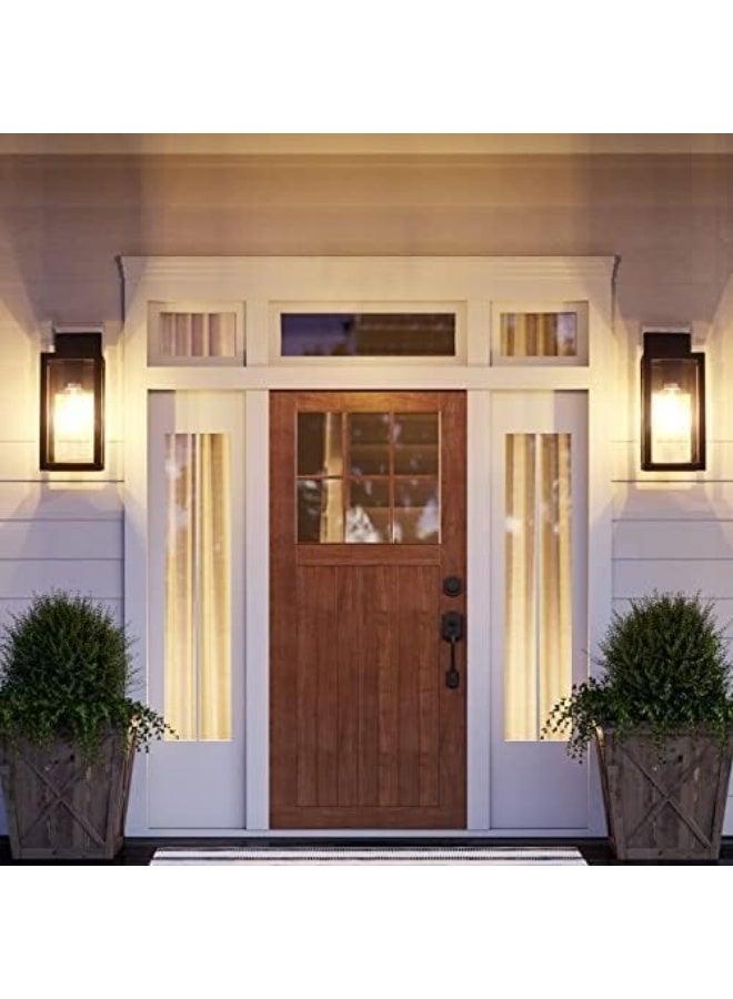 المفتاحة مصابيح جدارية خارجية، فانوس جداري أسود، مصباح شرفة، فوانيس جدارية خارجية من الألومنيوم مع غطاء زجاجي شفاف، مصباح جداري خارجي مقاوم للصدأ، أسود مطفي، عبوتان - Image 4